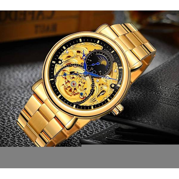 Automatisk Klocka för Män Lyx Skeleton Tourbillon Rostfritt Stål Läder Armbandsur
