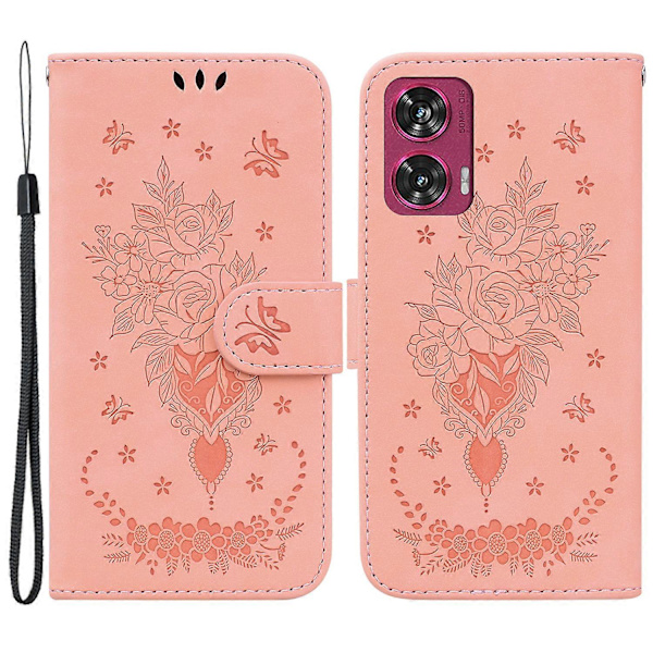 För Motorola Edge 50 Fusion 5G PU Läder Plånboksfodral Fjäril och Blommönster Plånboksfodral