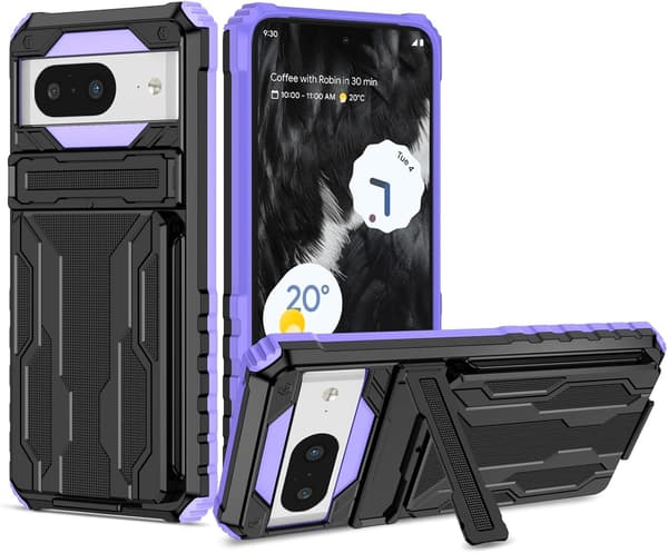 Telefondeksel - Google Pixel 8 - Støtsikker - Skjult stativ - Lilla Purple Google Pixel 8