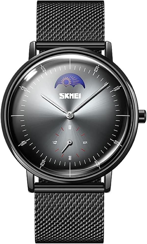 Officiel Quartz Herreur Luksus Mesh Bælte Månefase Display Ure