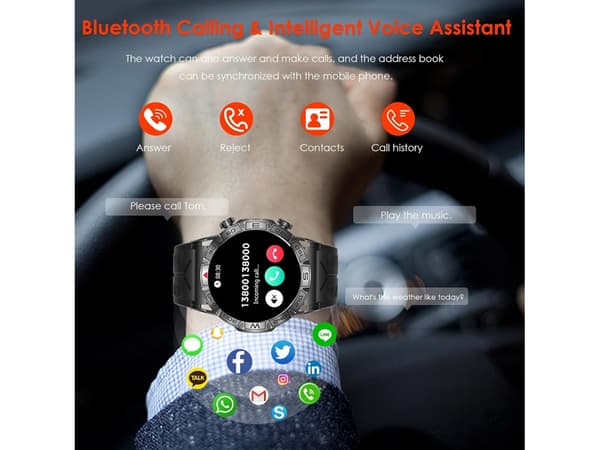 Smartklockor för Män Robust Militär Smartklocka 1.43 Amoled med LED-Ficklampa Bluetooth Samtal Svara/Ringa Samtal Smart Klocka