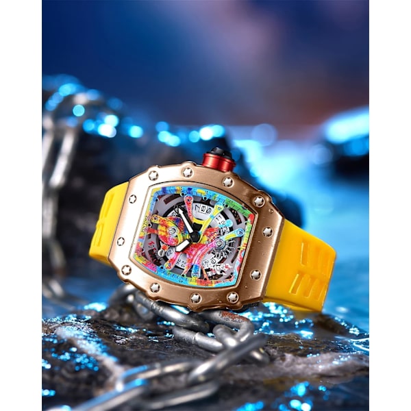 Herrklocka Tonneau Lysande Visare Silikonarmband Graffiti Urtavla Analog Display Kalender Kvarts Vattentät Kreativ Lyxig Armbandsur för Män