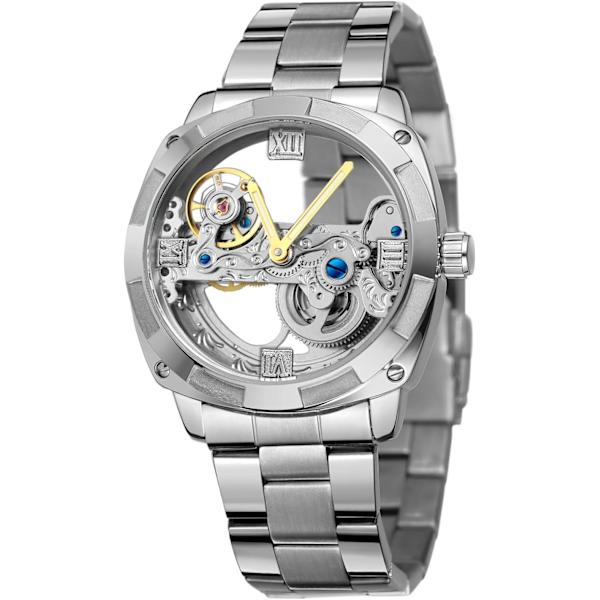 Trendiga steampunk automatiska armbandsklockor i rostfritt stål silver för män för olika tillfällen