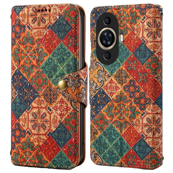 Blommig Läderplånbok med Ställ för Huawei nova 11
