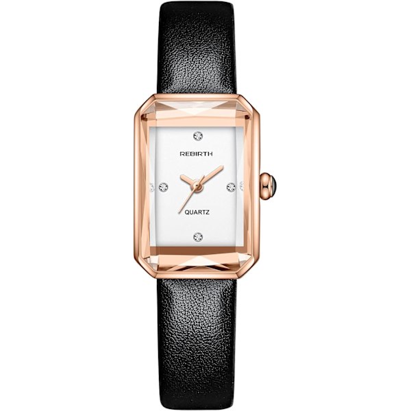 Rektangulær dameur diamant elegant quartz ur til kvinder læderrem analog display afslappet damearmbåndsur