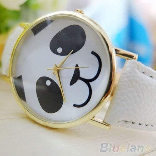 Modeklocka Läderarmband Panda Klockor Damklockor Kvarts Klocka