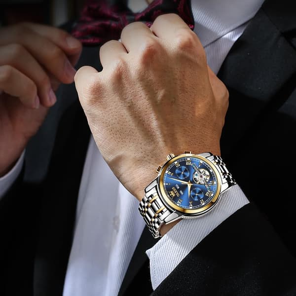 Herr Mekanisk Klocka Mode Klassisk Tourbillon Ihålig Klocka (Grönt Ansikte)