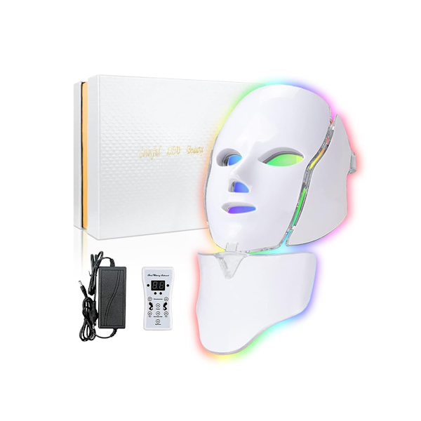 LED Ansiktsmask Ljusterapi, Rött Ljusterapi för Ansikte, 7-1 Färg LED Hudvård Ansiktsmask (Vit)