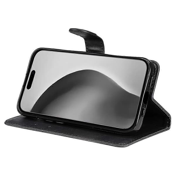 Lommebok i lær til iPhone 16 Pro Max, ensfarget flip-deksel
