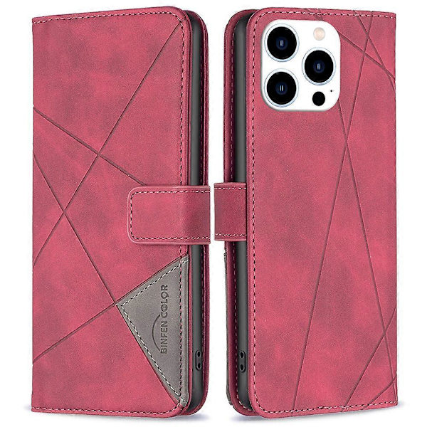 Läderplånboksfodral med geometriskt mönster för iPhone 16 Pro Max