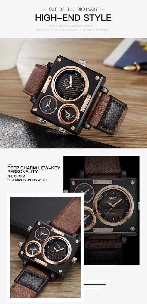3595 Herrklocka Analog Kaffe Läderarmband 3 Sub-urtavlor