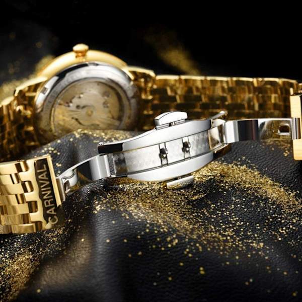 Automatiska lyxklockor för män Kristall Diamant Guld Tvåfärgad Klocka Datum Rostfritt Stål Armbandsur