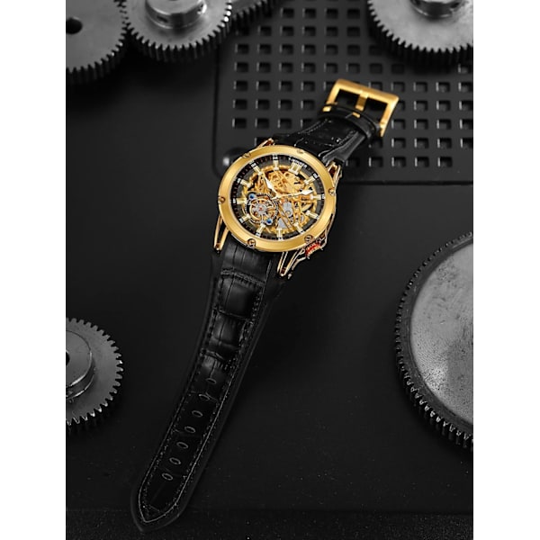 Automatisk Herrklocka Stor Urtavla Kraftfull Exotisk Självuppdragande Tourbillion Skelettklocka
