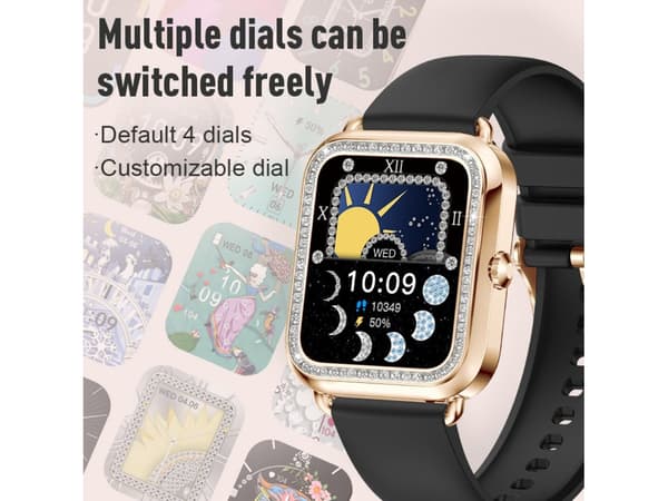 Smartwatch med telefonfunktion Rhinestone 1.57'' Hd Android/Ios Sort