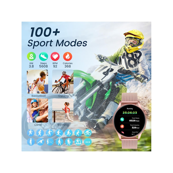 Smartklocka Dam Fitnessklocka: 1,4 Tum Cirka 3,6 Cm Amoled Touchskärm Smartklocka Svara/Ringa Samtal