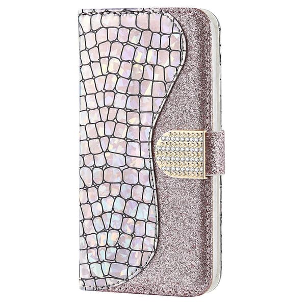 Anti-fall Krokodiltextur Glitter Pulver Stötsäkert TPU+PU Läder Plånboksfodral för Samsung Galaxy A53 5G