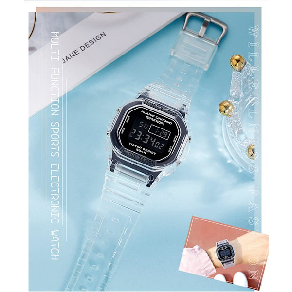 Unisex Klockor Sport Multifunktionell Elektronisk Klocka Datum Vecka Stoppur Transparent Resin Rem Alarm Kvarts Vattentät Casual Armbandsur