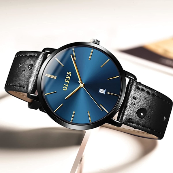 Herr Ultra-tunn Enkel Läder Quartz Klocka (Brun)
