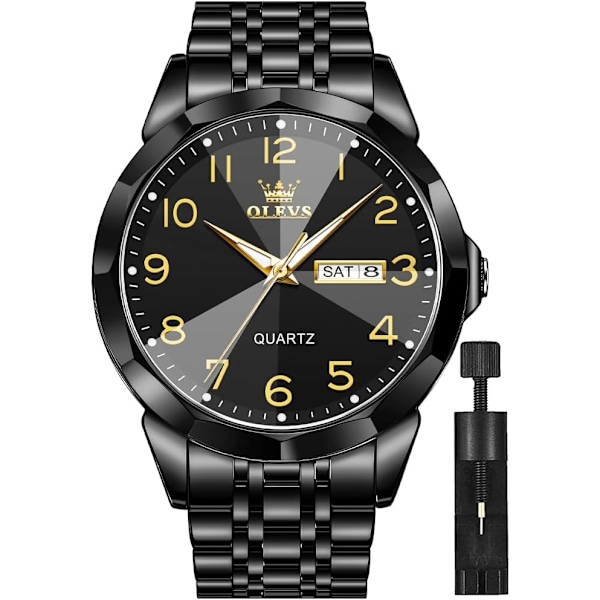 Herrklocka Business Dress Diamant Analog Quartz Datum Lyx Klassisk Rostfritt Stål Vattentät Luminous Tvåfärgad Armbandsur