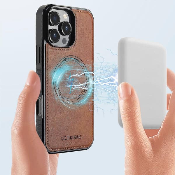 iPhone 16 Pro Max Magnetisk Etui Kompatibelt med MagSafe Læder+TPU Bagside