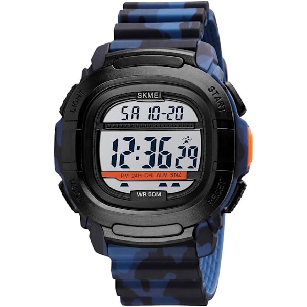Herr Camo Sport Digital Klocka, Elektronisk Utomhusklocka för Armén, Silikonarmband, Vattentät 50M, Ljus, Stoppur, Nedräkning