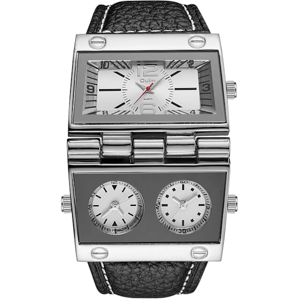 9525 Herrklocka Analog Svart Läderrem 3 Sub-urtavlor