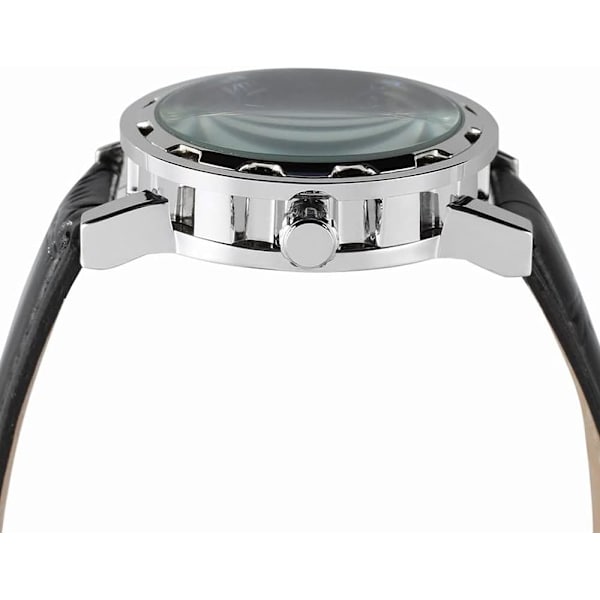 Herrklocka Mode Mekanisk Armbandsur Transparent Urtavla med Skelettdesign Läderarmband Automatisk Manuellt Uppdragbar Klocka