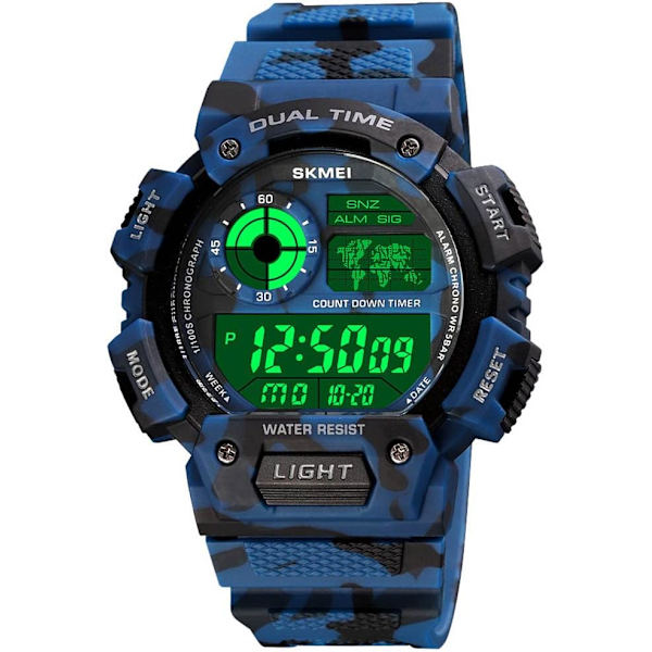 Herrklockor 50M Vattentäta Multifunktionella Dubbla Tider 12H/24H Nedräkning Chrono Alarm Stoppur Kalender Studentarmbandsur