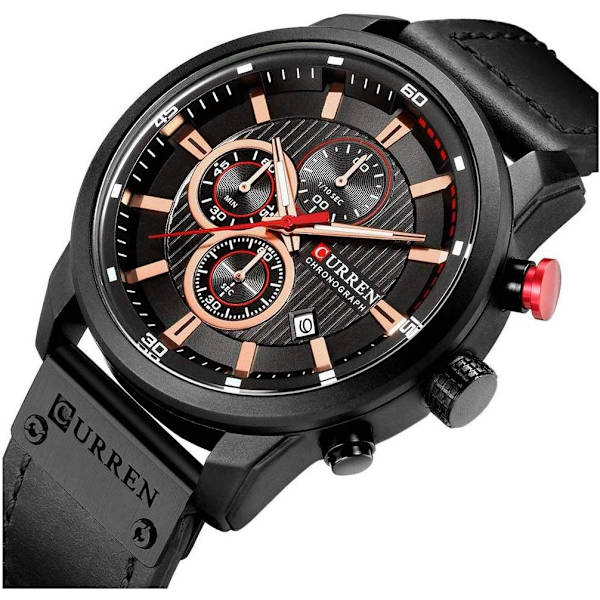 Herr Sport Chronograf Kvarts Klocka Brunt Läderarmband Datum 30M Vattentät Herr Armbandsur