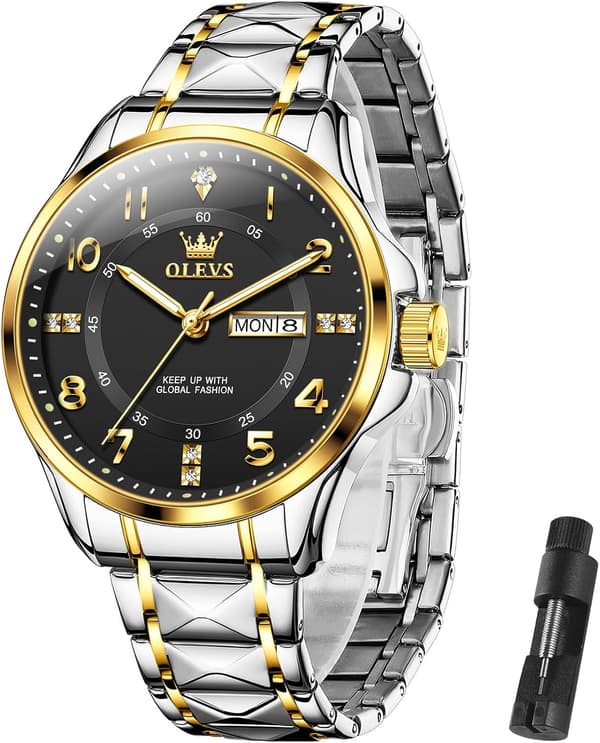 Herre Quartz Klokke Selvlysende Chronograph Vanntett (Gull Sølv)