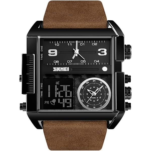 Herrklockor Multi-Time Zone Sport Fyrkantig Klocka Dubbel Display Stor Urtavla Luminous Stoppur Alarm Quartz Vattentät Herrarmbandsur