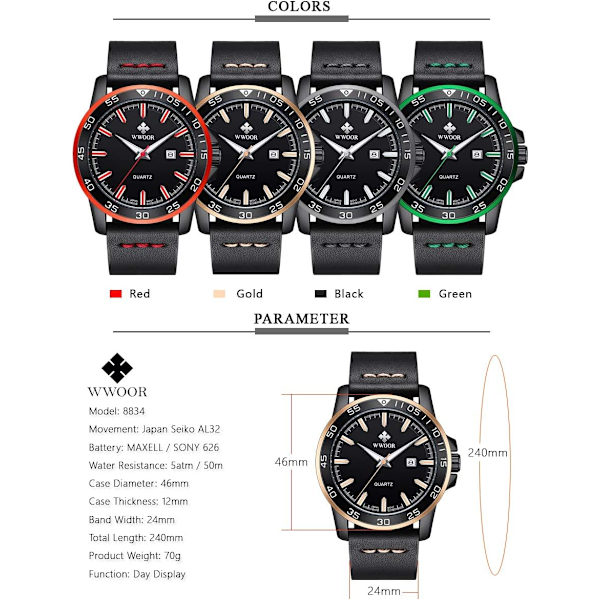 Ny Analog Herrklocka Lyx Svart Läderklocka Datum Quartzklocka Herr Sport Armbandsur