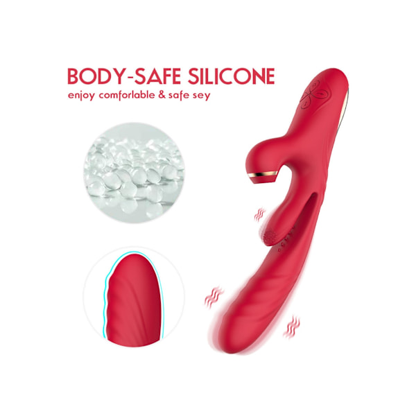 3-i-1 Sugande Tunga Slickande Teleskopisk Massage Vibrator För Kvinnor (Orange)