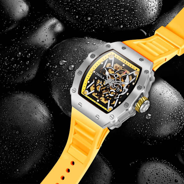 Herrklockor Automatisk Mekanisk Tonneau Lyx Sportklocka Silikonarmband Analog Display Vattentät Affärs Armbandsur för Män