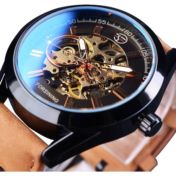 3D Blå Hardlex Glas Herr Transparent Sport Casual Mekanisk Automatisk Armbandsur Toppmärke Lyx
