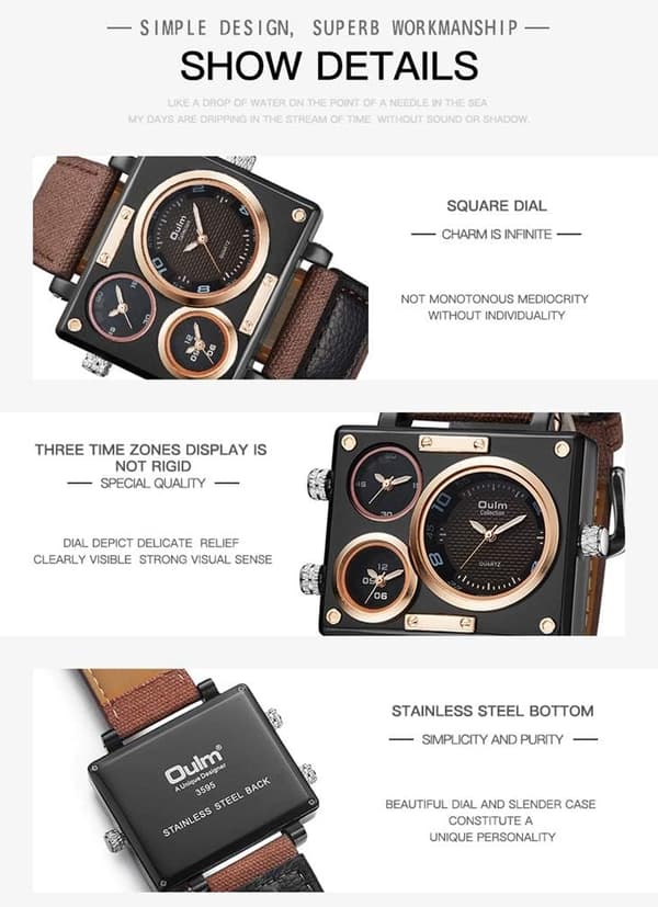 3595 Herrklocka Analog Kaffe Läderarmband 3 Sub-urtavlor
