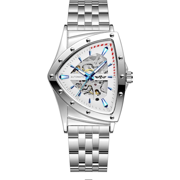 Herrklocka 30M Vattentät Skelett Hollow Automatisk Retro Triangel Armbandsur