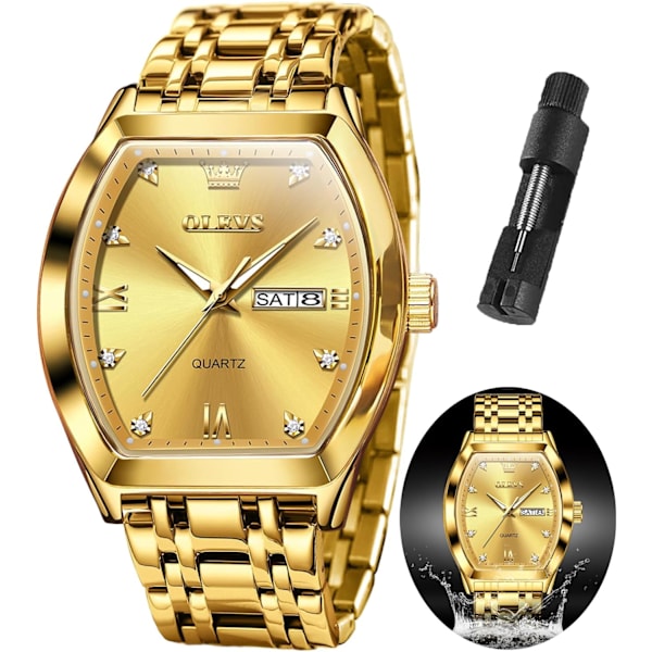 Herrklockor Lyxiga affärs diamant analog kvartsklockor för män med datum tvåfärgad rostfritt stål vattentät lysande armbandsur