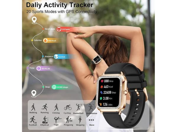 Smartwatch med telefonfunktion Rhinestone 1.57'' Hd Android/Ios Sort