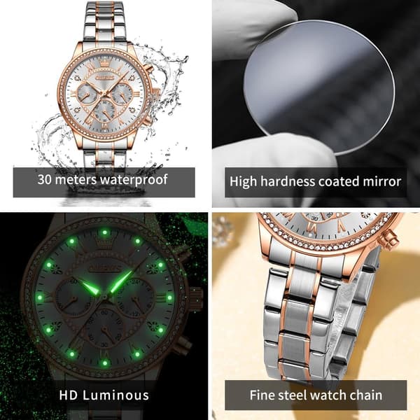 Dame Quartz Ur Diamant Ægte Læderrem Lysende Vandtæt Ur (Hvid)