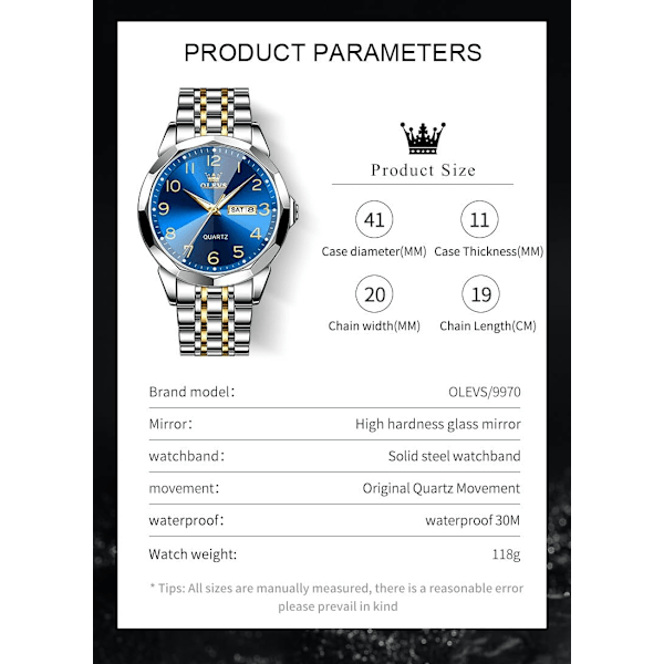 Herrklocka Business Dress Diamant Analog Quartz Datum Lyx Klassisk Rostfritt Stål Vattentät Ljusande Tvåfärgad Armbandsur