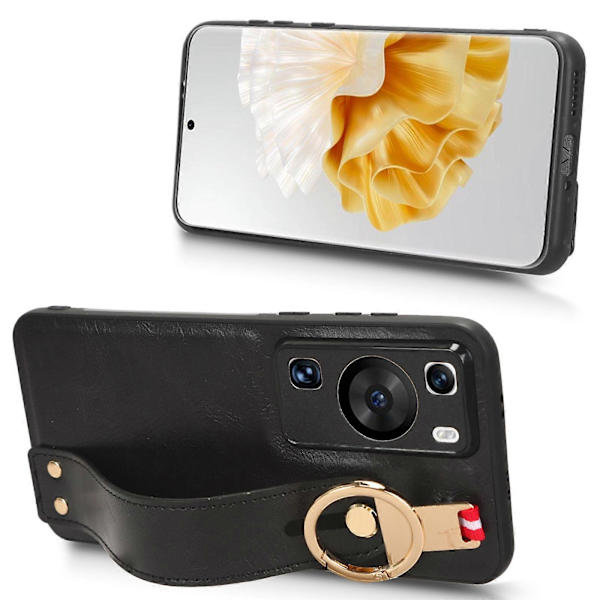 För Huawei P60/P60 Pro Mobilskal Armband Ställ PU Läderbelagd PC+TPU Skal med Halsrem
