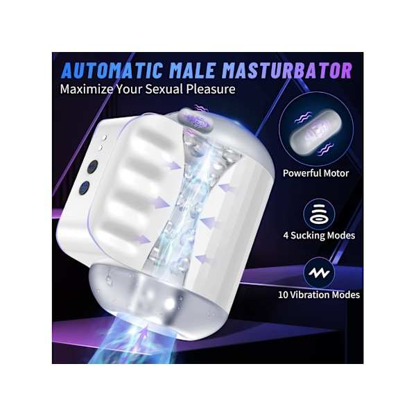 Sugande Manlig Masturbator med 4 Sug- & 10 Vibrationslägen (Svart)