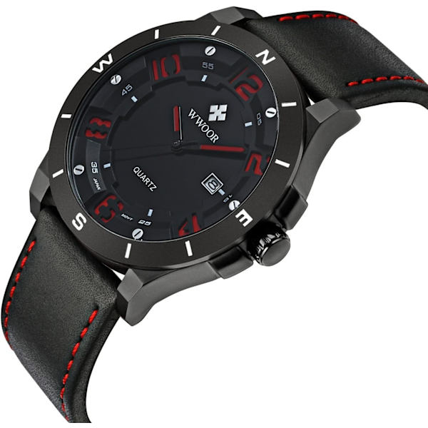 Quartz Armbandsur Herr Business Casual Sport Analog Vattentät Kalender Läderklockor
