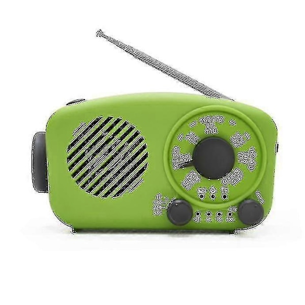 Bärbar Handvevsradio Nödradio med Handvev Solcellsdriven Miniradio Mobilladdare - Grön