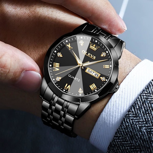 Herrklockor Kvarts Mode Business Vattentät Klocka Analog Rostfritt Datum Vecka Diamant…