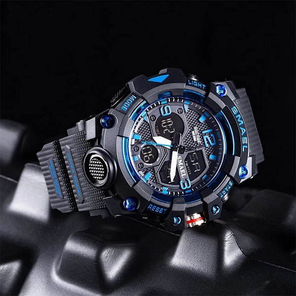 Digitala analoga herrklockor Sport Utomhus Vattentät Armbandsur Multifunktion Taktik LED Alarm Datum Alarm Stoppur