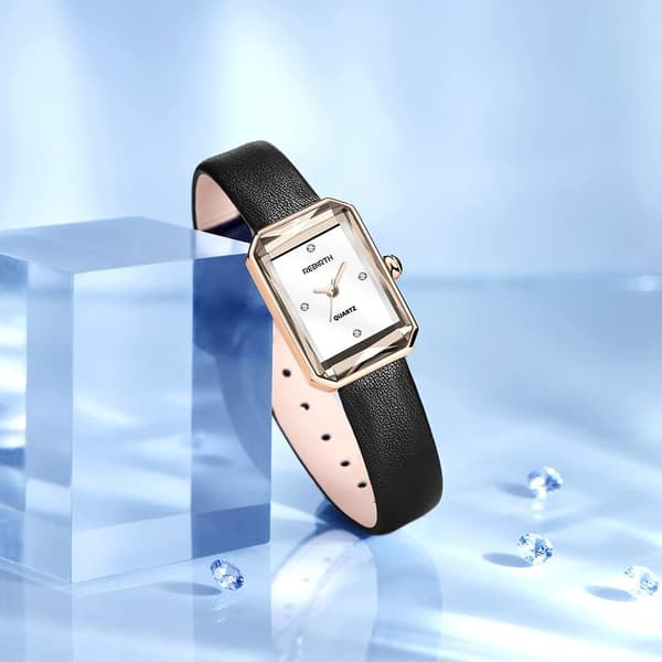 Rektangulær dameur diamant elegant quartz ur til kvinder læderrem analog display afslappet damearmbåndsur