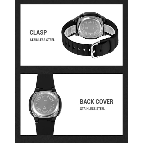 Sport Unisex Klockor Multifunktionell Digital Display Kalender Vecka PU Armband Quartz Vattentät 50ATM Herr och Dam Alarm Armbandsur