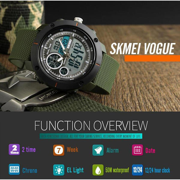 Herrklockor för utomhussporter Lyxmärke Digital Kvarts Klocka Herr Vattentät Armé Armbandsur